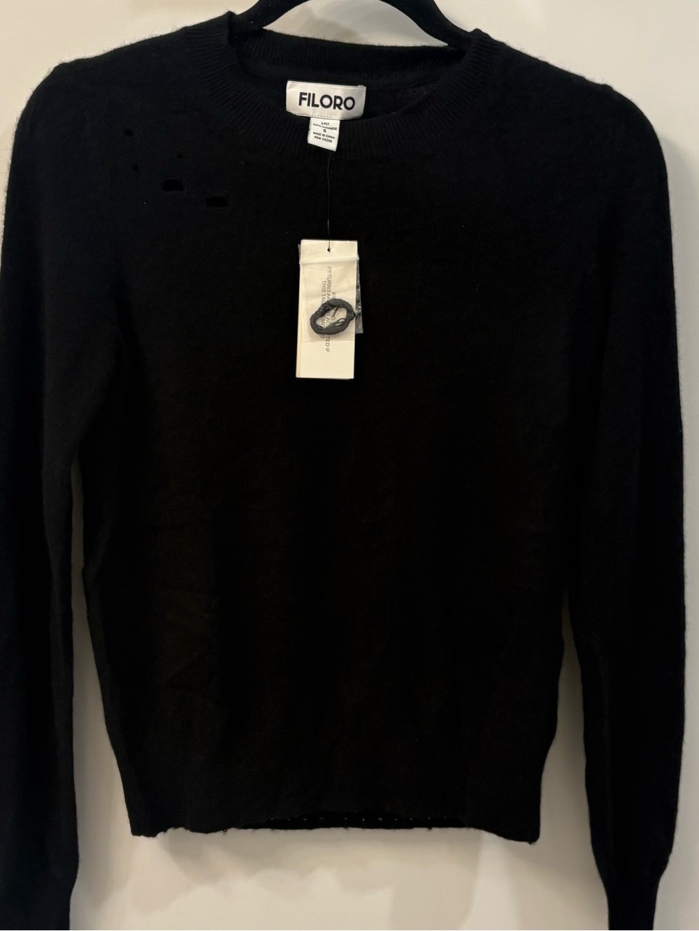 Floor Cashmere Black Distressed Crew Neck Sweater Sz Small New